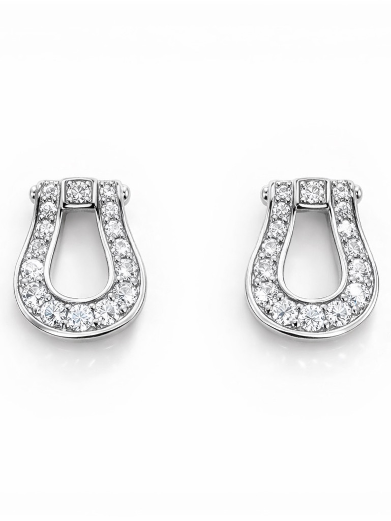 Silver Tone Cz Horseshoe Stud Earrings Lucky Minimalist Sparkle